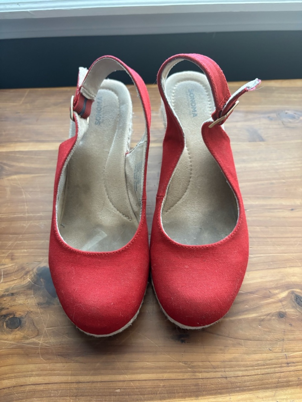 Sonoma Red Women's Slingback Wedge Sandals Round Toe Size 9